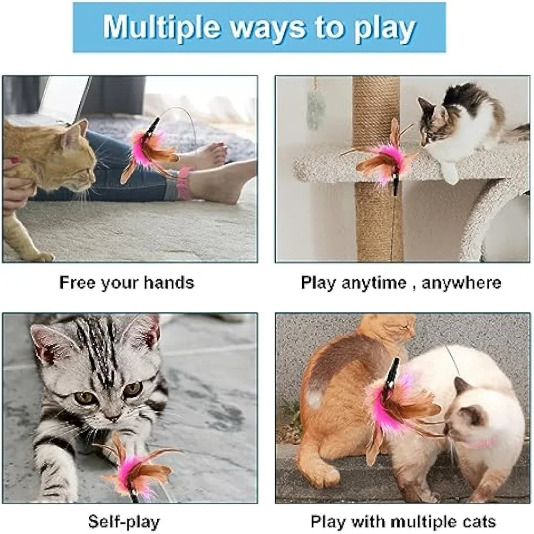 Adjustable Cat Collar Feather Teaser Toy with Bell - WTN Essentials