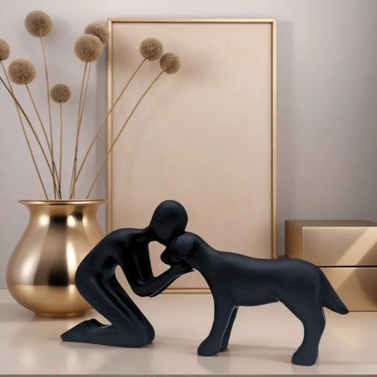 Dog & Owner Resin Statue - Heartwarming Family Bond Desk Art