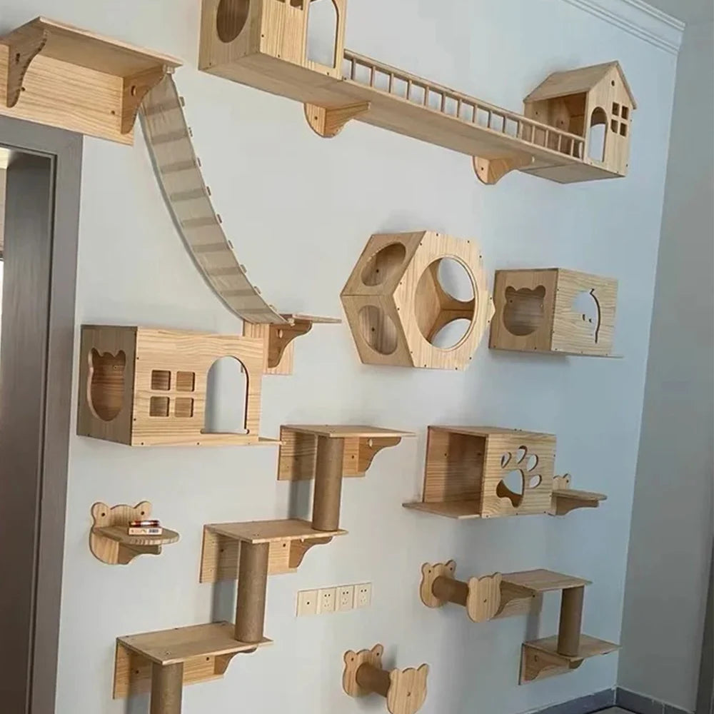 Wall Mounted Cat Tree Shelves Hammock Ladder Space Saving ✅