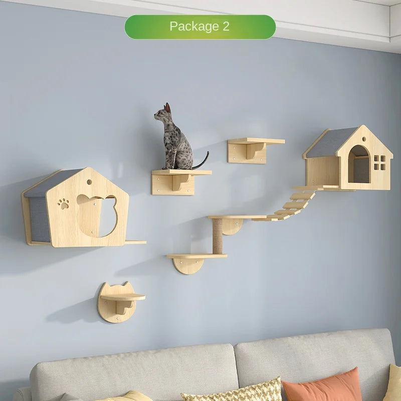 Cat Tower Wood Climbing Hammock Scratch Training 🐱