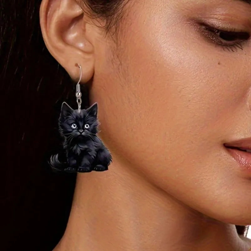 Y2K Black Cat Dangle Earrings - Acrylic - Purrfect Pet Kingdom