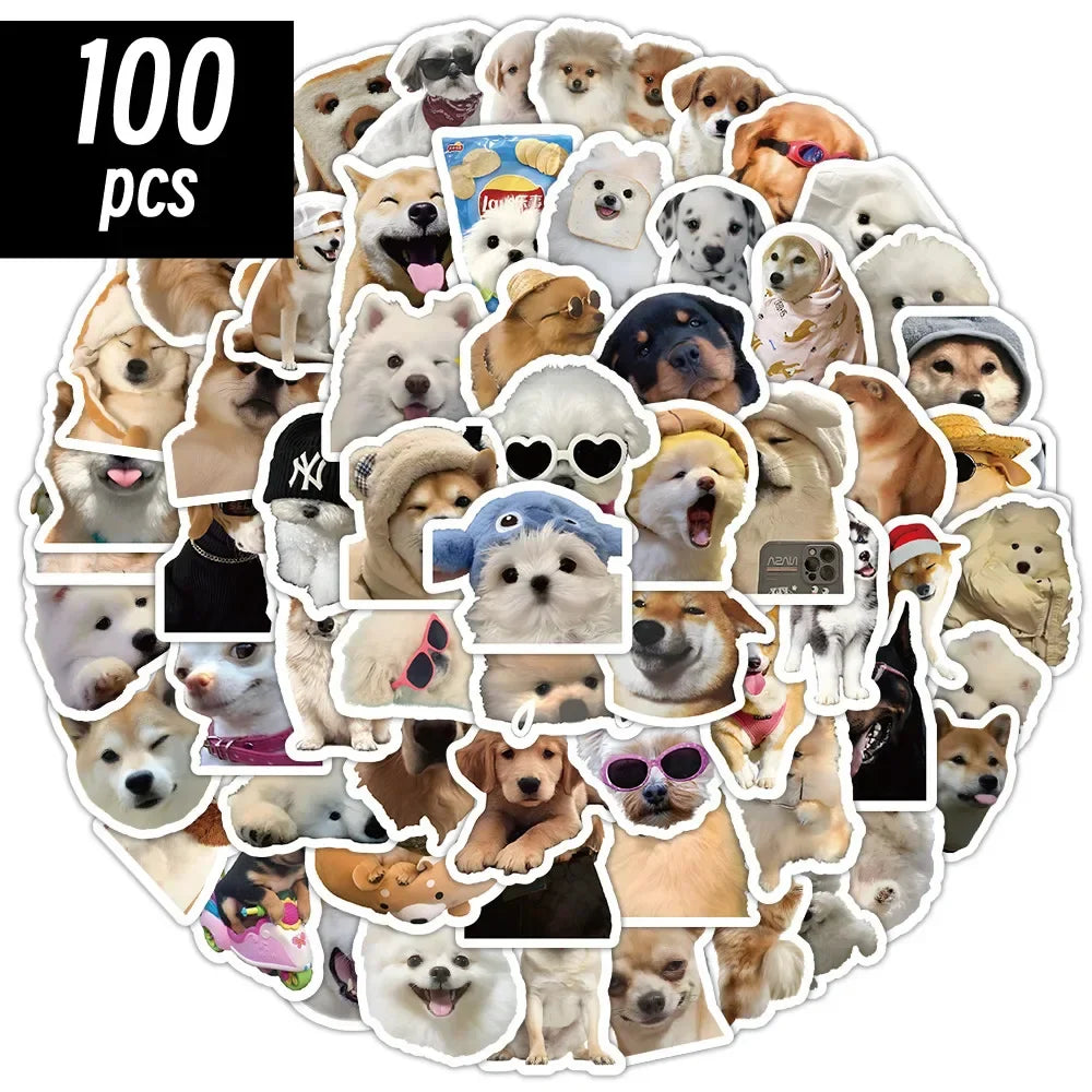 100 Pcs Funny Cartoon Dog Vinyl Stickers for Laptop Water Bottle