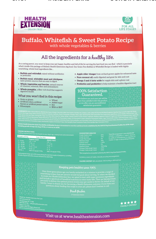 Health Extension All Life Stages Grain Free Buffalo, Whitefish and Sweet Potato Dog Food