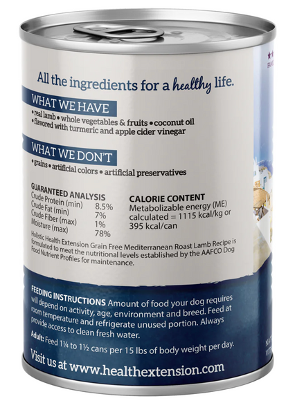Grain Free Dog Food - Health Extension Mediterranean 12.5oz 🐑