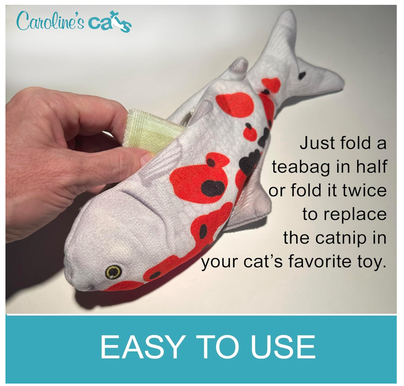 Caroline's Cats Organic Catnip Packets for Cat Toys 2.0 – More Potent Refill Pouches for Flapping Bird, Flopping Fish, and Others, 10 Tea Bags