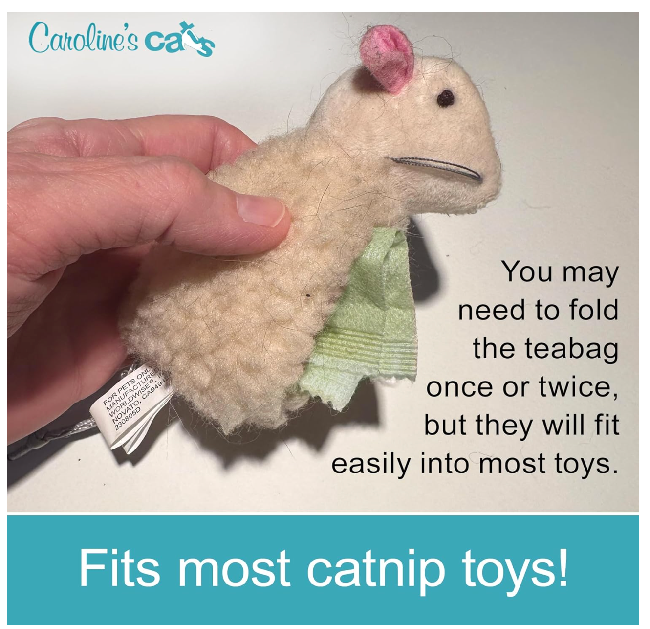 Caroline's Cats Organic Catnip Packets for Cat Toys 2.0 – More Potent Refill Pouches for Flapping Bird, Flopping Fish, and Others, 10 Tea Bags