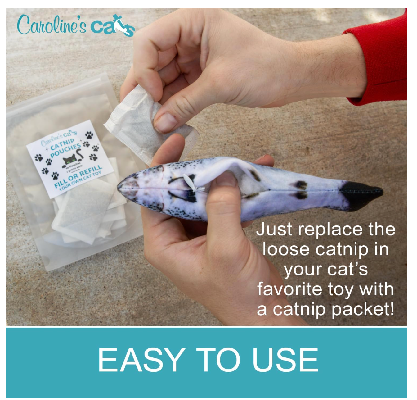 Caroline's Cats Organic Catnip Packets for Cat Toys – Refill Pouches for Flapping Bird, Flopping Fish, and More, 10 Tea Bags