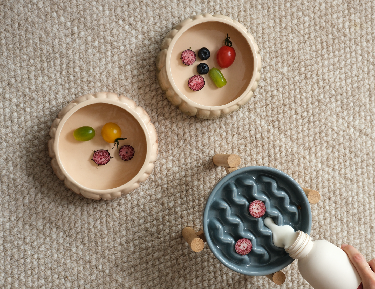 Heirloom Ceramic Slow Feeder Macaroni Bowl for Small Dogs