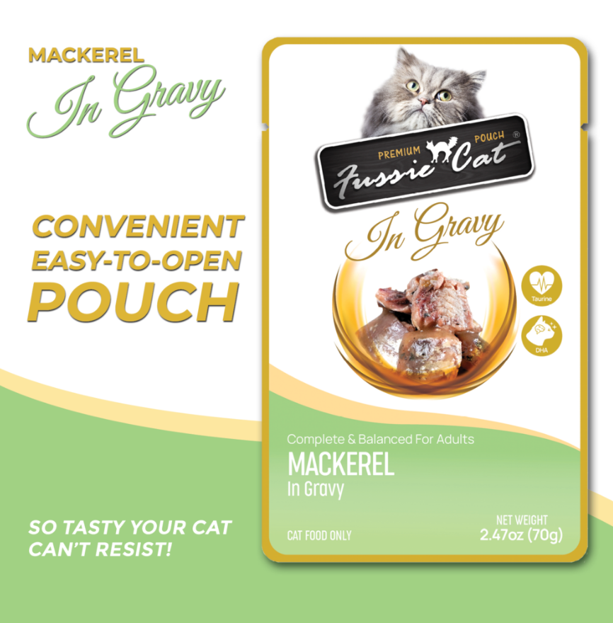 Fussie Cat Pouch - Mackerel in Gravy (2.47oz) - Wet Cat Food - The Family Pet