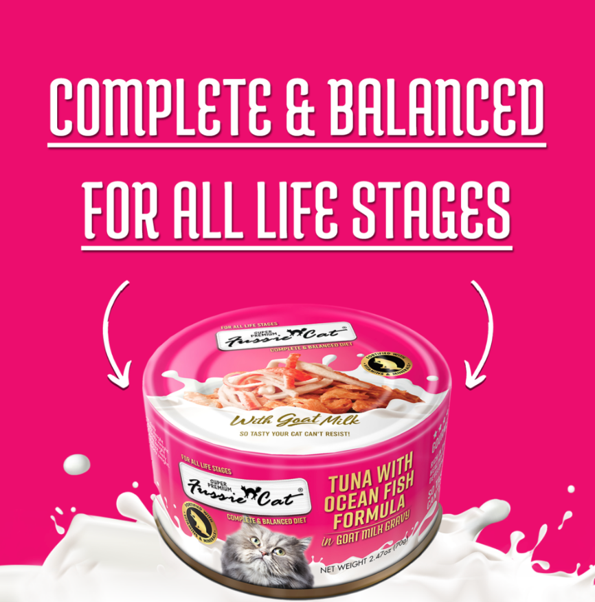 Wet Cat Food Tuna Oceanfish Goat Milk Gravy 2.47 Oz Fussie Cat ✅