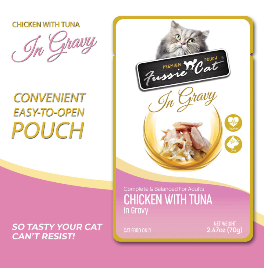 Fussie Cat Pouch - Chicken with Tuna in Gravy (2.47oz) - Wet Cat Food - The Family Pet
