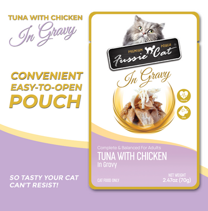 Purrfect Pet Kingdom High-Quality Fussie Cat Pouch - Tuna with Chicken in Gravy (2.47oz) For Pets - Premium Quality Pet Product