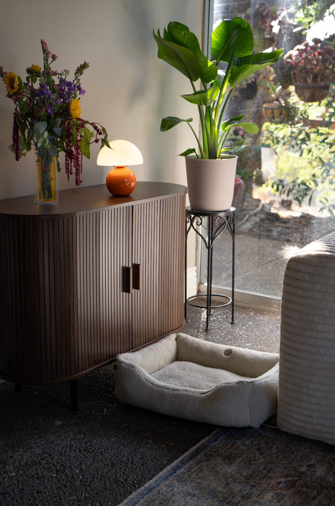 Pet Bed Furry Sleeper Beige Bolster