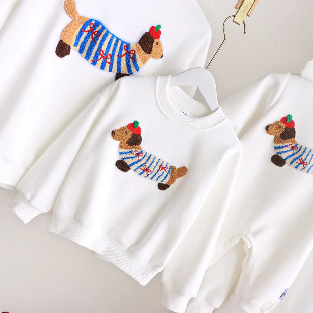 Family Funny Sweatshirt Cute Dog Print - Parent-Child Matching Clothes Father Mother Daughter Son - Purrfect Pet Kingdom