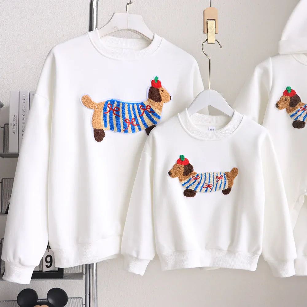 Family Funny Sweatshirt Cute Dog Print - Parent-Child Matching Clothes Father Mother Daughter Son - Purrfect Pet Kingdom