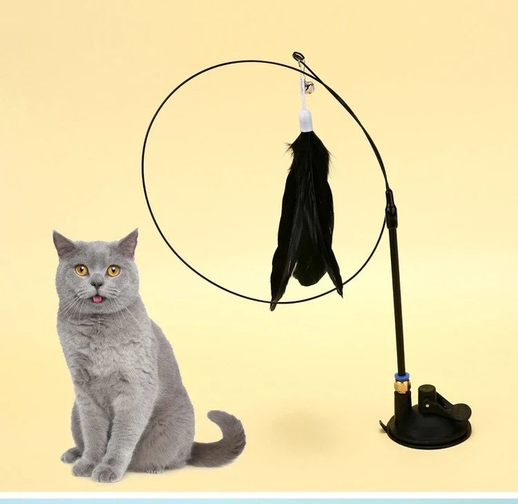 Cat Teaser Stick with Suction Cup – Long - Lasting Feather Wand Toy - WTN Essentials