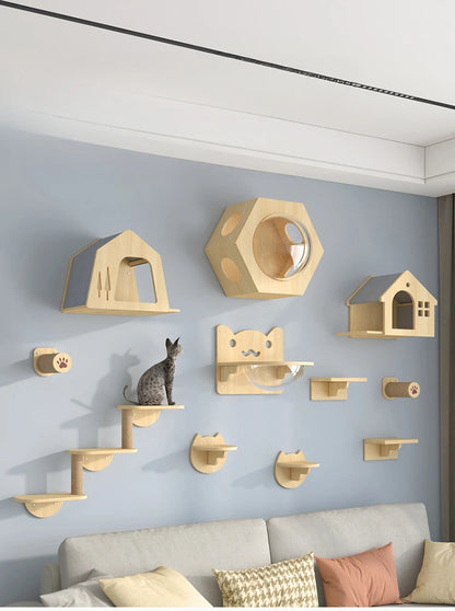 Cat Tower Wood Climbing Hammock Scratch Training 🐱