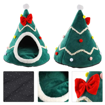 Christmas Cozy Cat House - Winter Warm Basket for Small Dogs Puppy Mat