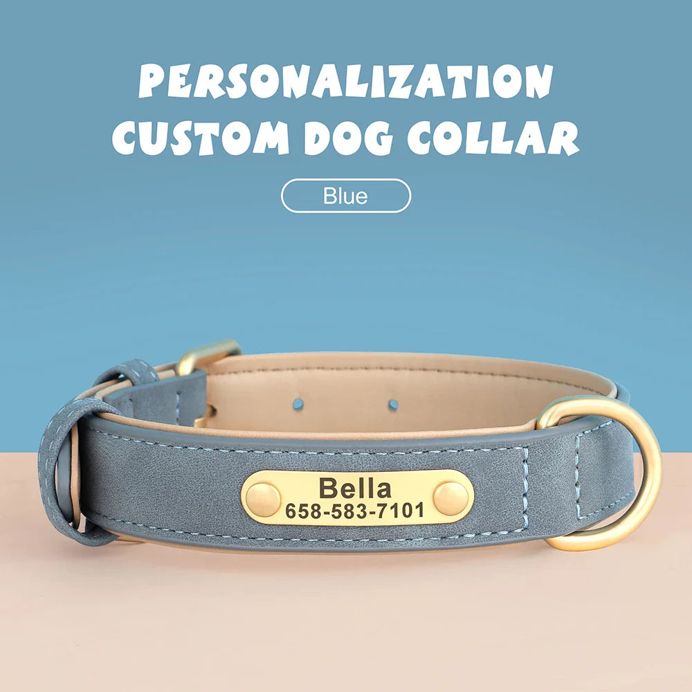 Personalized PU Leather Dog Collar with Custom Engraved ID Tag - WTN Essentials