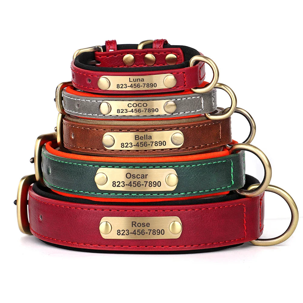 Personalized PU Leather Dog Collar with Custom Engraved ID Tag - WTN Essentials