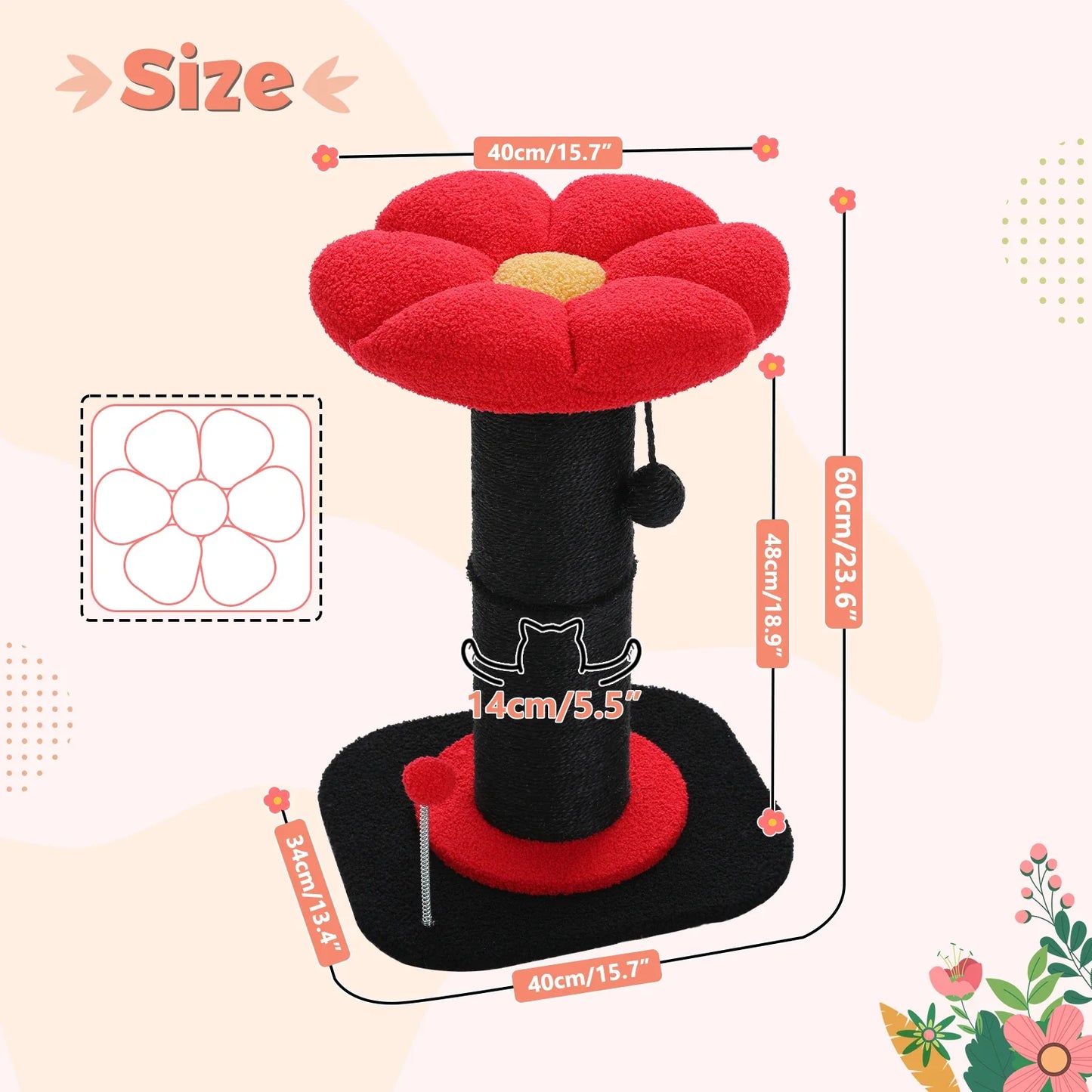 Pink Flower Cat Tree - Compact Sisal Scratching Post for Indoor Cats - Purrfect Pet Kingdom