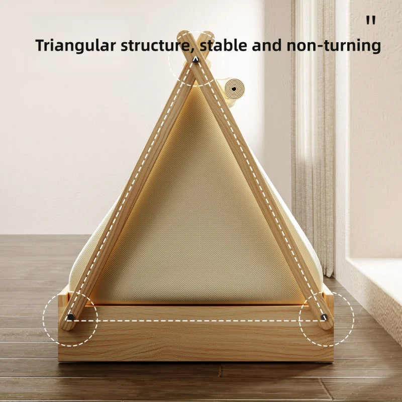 Wooden Oxford Cloth Dog Bed - Elevated Moisture-Proof Tent Shelter