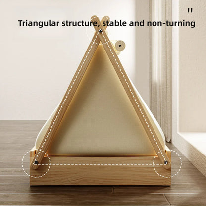 Wooden Oxford Cloth Dog Bed - Elevated Moisture-Proof Tent Shelter