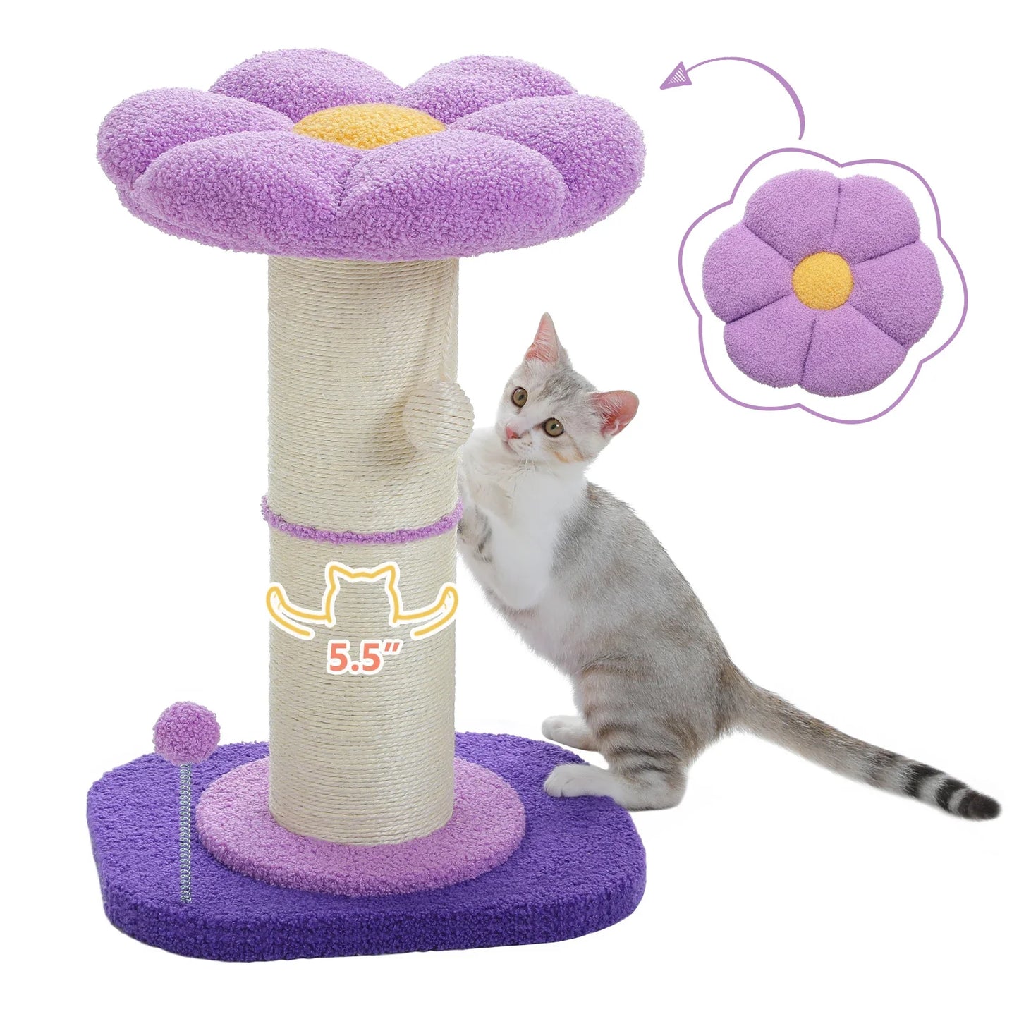 Pink Flower Cat Tree - Compact Sisal Scratching Post for Indoor Cats - Purrfect Pet Kingdom