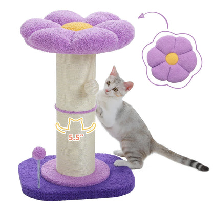 Pink Flower Cat Tree - Compact Sisal Scratching Post for Indoor Cats
