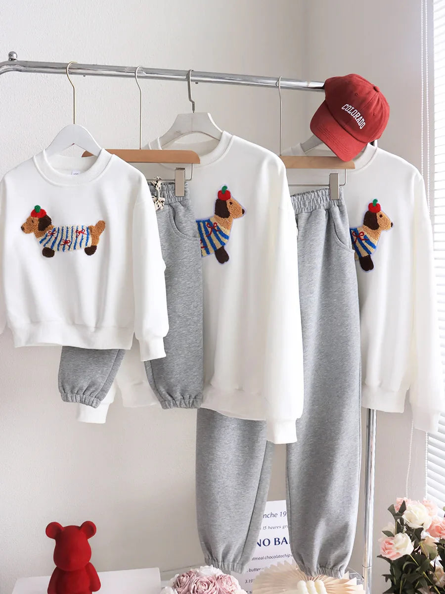 Family Funny Sweatshirt Cute Dog Print - Parent-Child Matching Clothes Father Mother Daughter Son - Purrfect Pet Kingdom