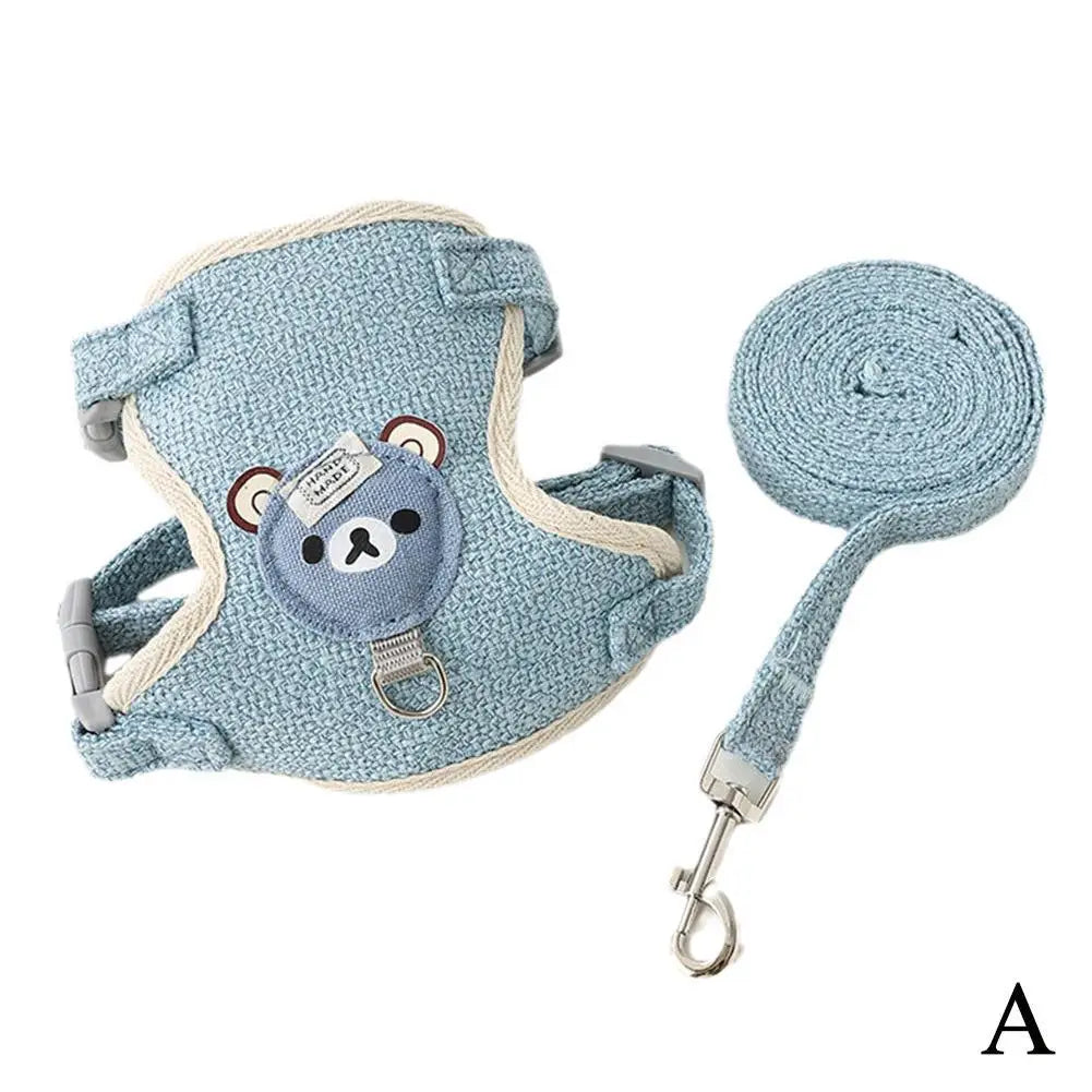 Cozy Bear Vest Harness with Matching Leash for Small Dogs