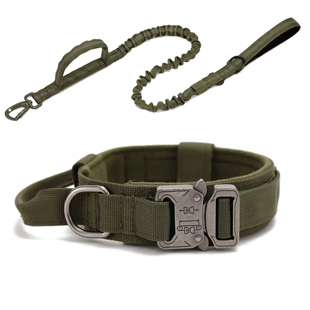 Durable Nylon Dog Collar & Reflective Leash Set – Tactical Training - WTN Essentials - Green Set - M (36 - 48CM) - 14:200005536#Green Set;5:361386#M (36 - 48CM)