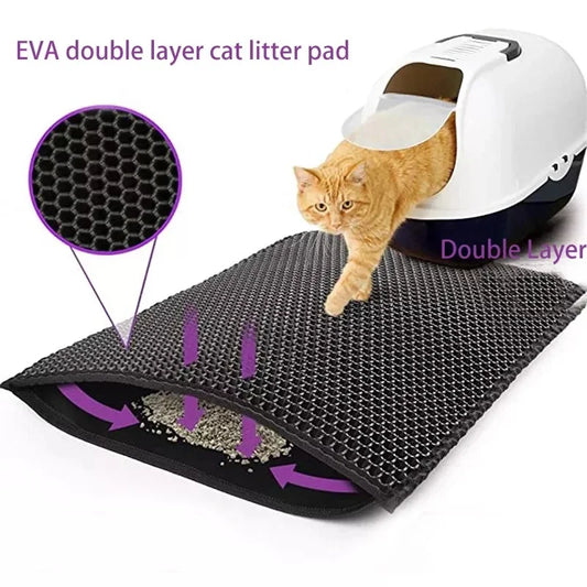 Cat Litter Mat Double Layer Waterproof - Non-Slip Washable Clean Pad with Gift