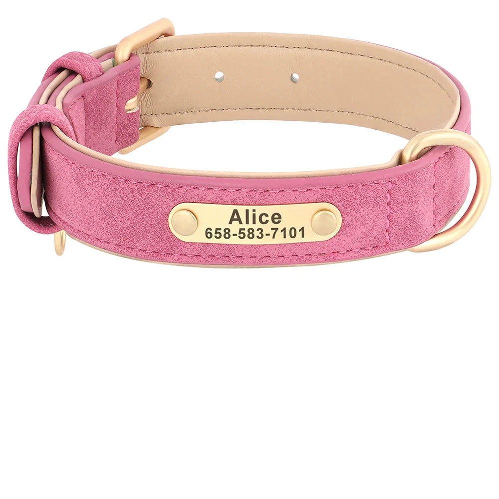 Personalized PU Leather Dog Collar with Custom Engraved ID Tag - WTN Essentials
