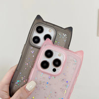 Cute Cartoon Cat Ear Glitter Sequins Transparent Case  For