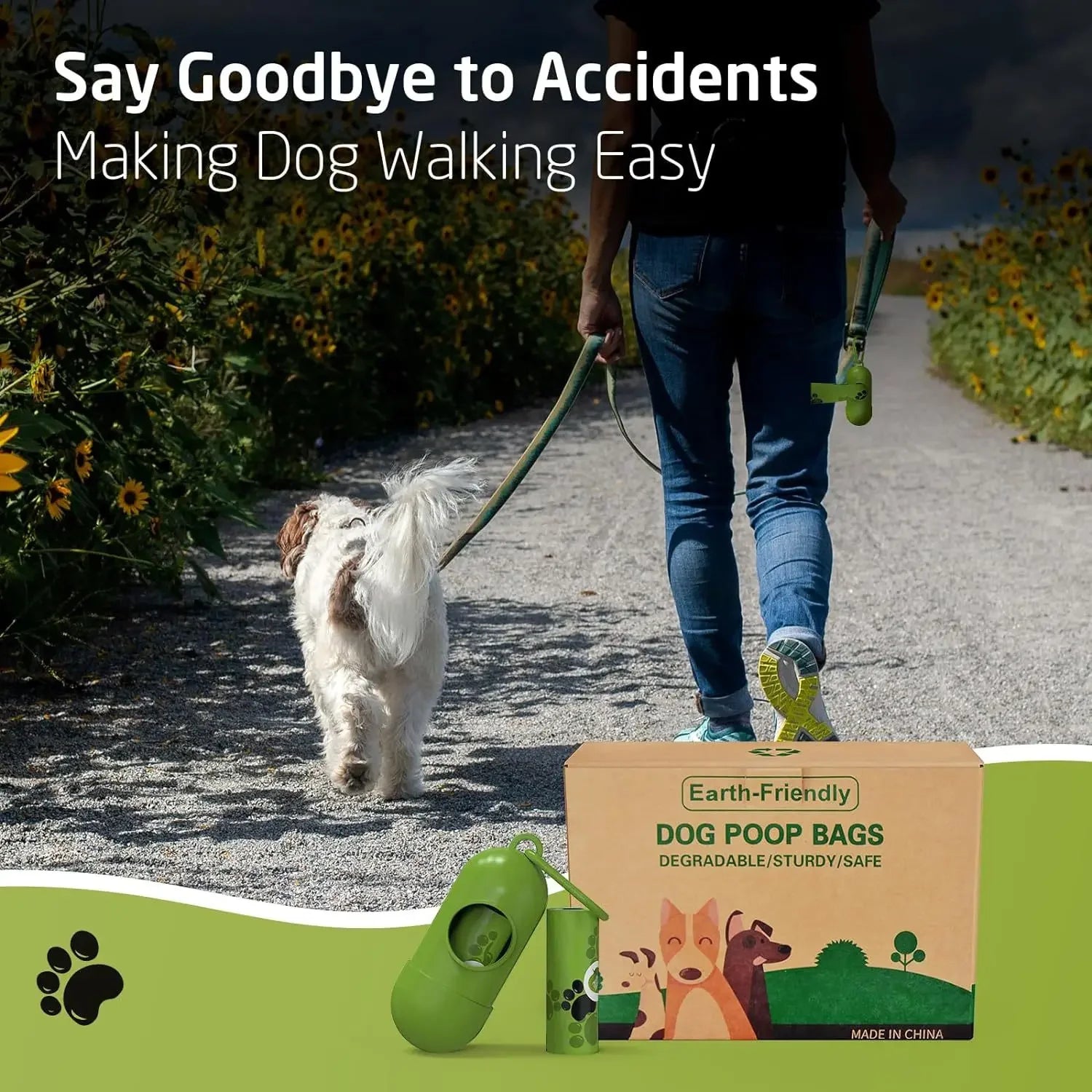 Biodegradable dog poop bags, large waste bag for dogs and cats, clean bag dispenser for outdoor home, pet supplies, 15 bags/roll - Purrfect Pet Kingdom
