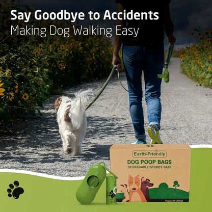 Biodegradable dog poop bags, large waste bag for dogs and cats, clean bag dispenser for outdoor home, pet supplies, 15 bags/roll - Purrfect Pet Kingdom