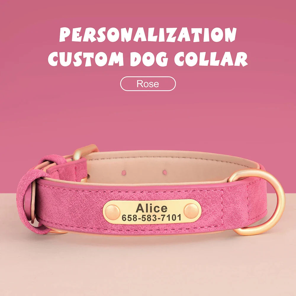 Personalized PU Leather Dog Collar with Custom Engraved ID Tag - WTN Essentials