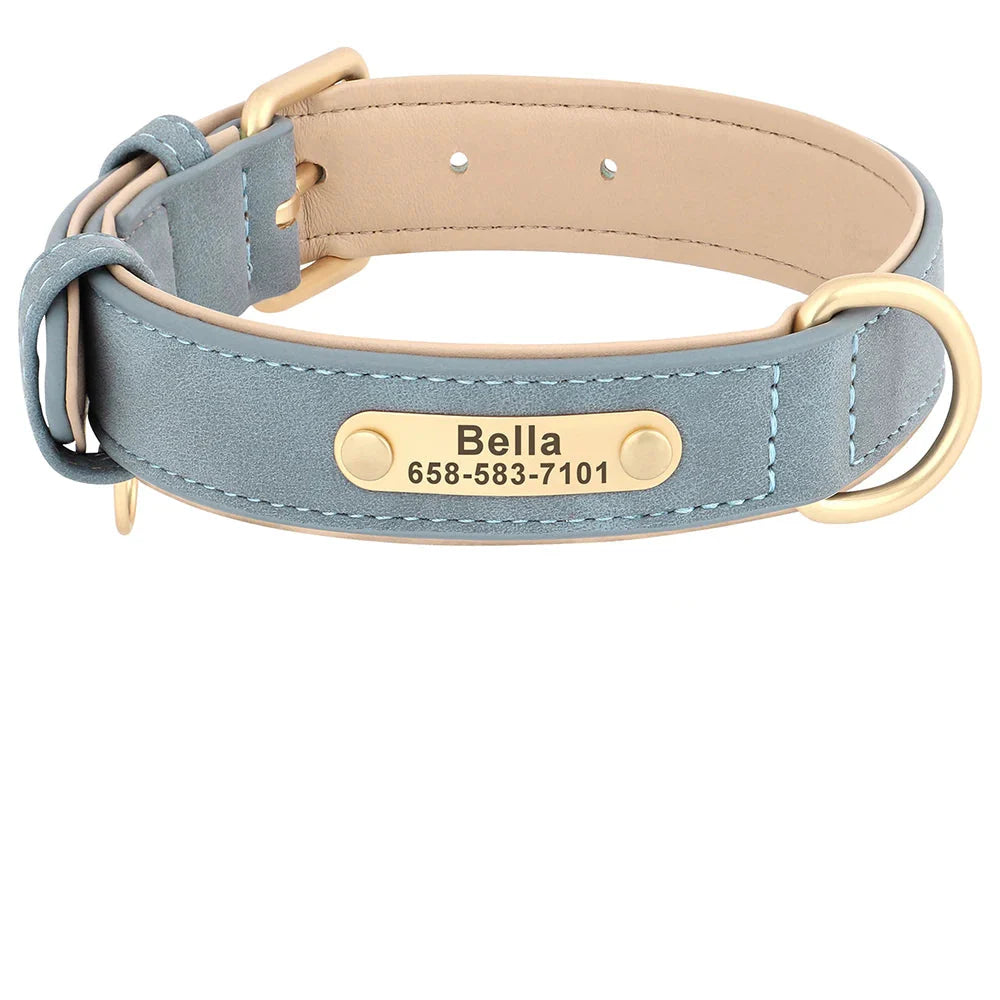 Personalized PU Leather Dog Collar with Custom Engraved ID Tag - WTN Essentials