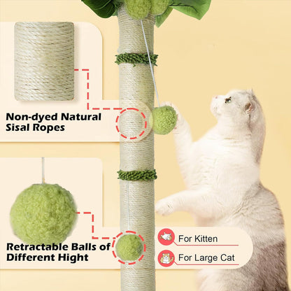 Tall Cat Scratching Post - 65cm Premium Sisal Tree with Interactive Toys