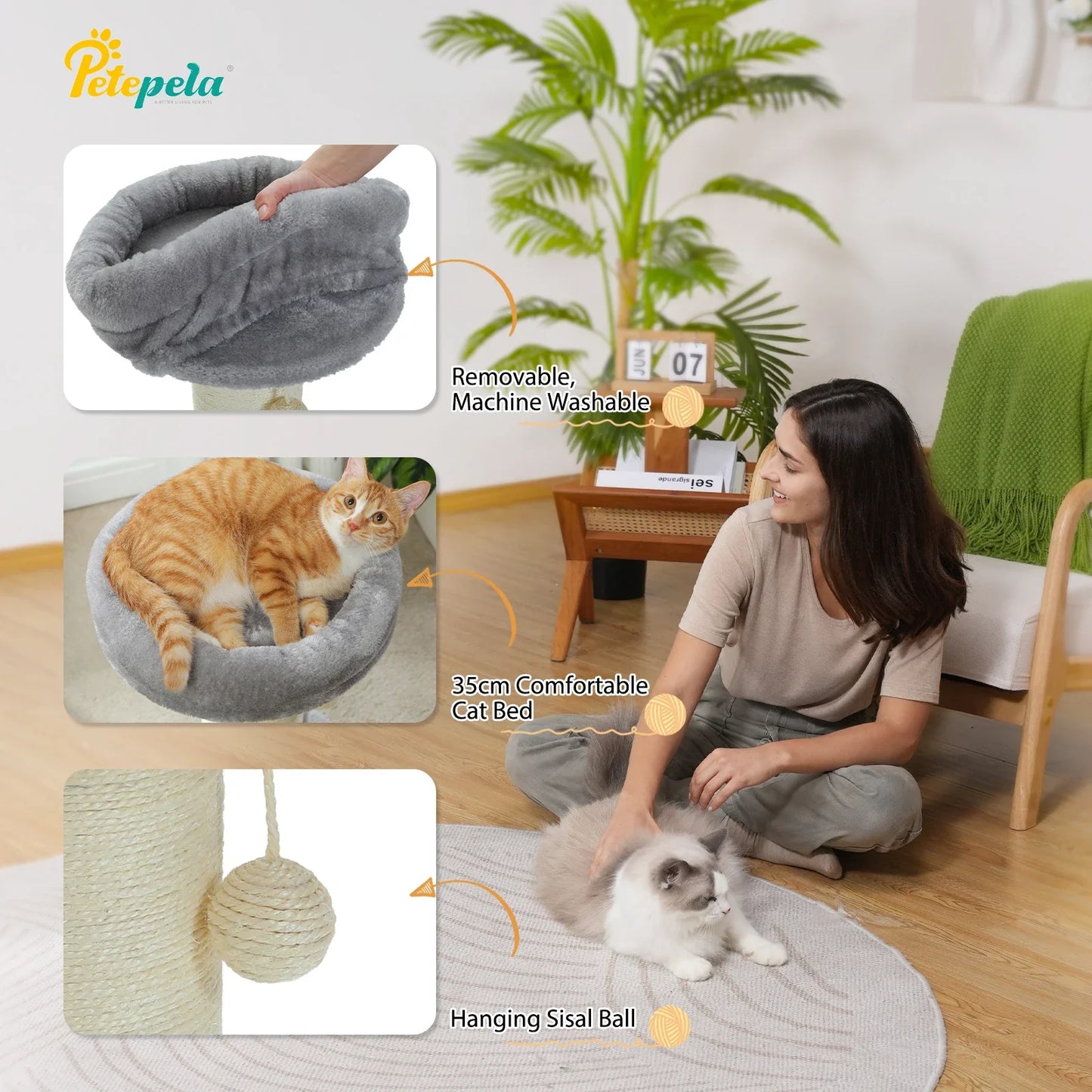 Pink Flower Cat Tree - Compact Sisal Scratching Post for Indoor Cats - Purrfect Pet Kingdom