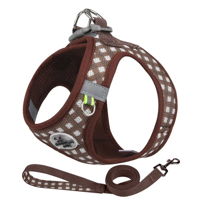 Checkered Dog Harness and Leash Set for Safe Pet Walking