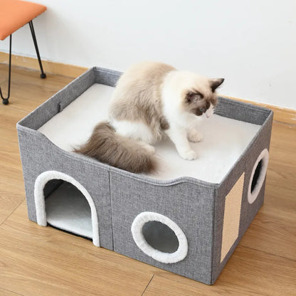 🌿 Luxury Cat Tree Bed - Organic Bamboo Base with Orthopedic Comfort & Scratching Post
