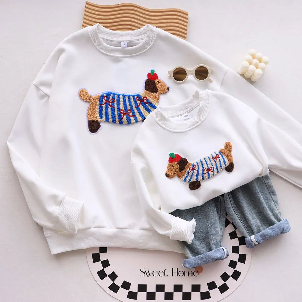 Family Funny Sweatshirt Cute Dog Print - Parent-Child Matching Clothes Father Mother Daughter Son - Purrfect Pet Kingdom