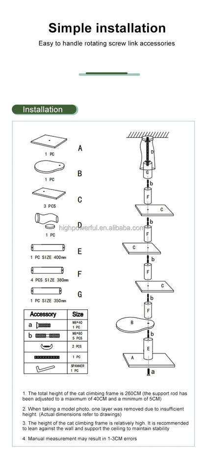 Cat Tree Floor To Ceiling Height Adjustable Tall 🐱