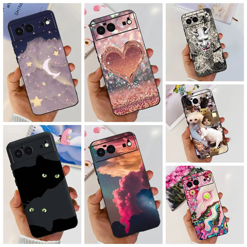 For Cover Google Pixel 6 Case Cute Cat Cartoon Bumper Back