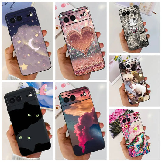 For Cover Google Pixel 6 Case Cute Cat Cartoon Bumper Back
