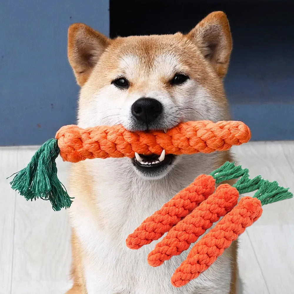 Carrot Rope Dog Chew Toy – Durable Cotton Molar Toy for