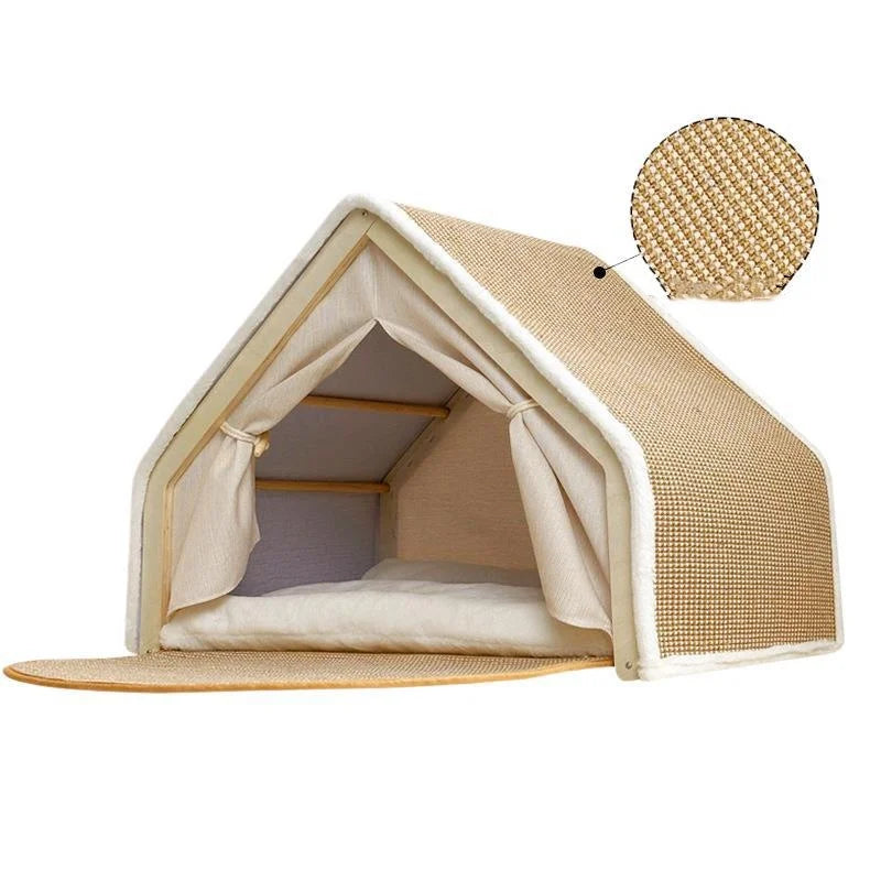 Cat Tent Villa - All-Season Dual-Use Wooden Bed & Cozy House - Purrfect Pet Kingdom