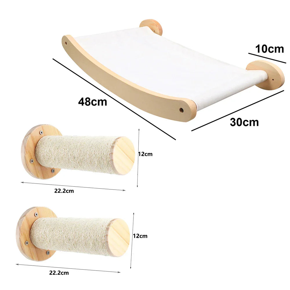 Wall Mounted Cat Shelves - Scratching Post & Climbing Platform Set